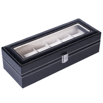 6-Compartment Leather Watch Collection Storage Box, Black product image