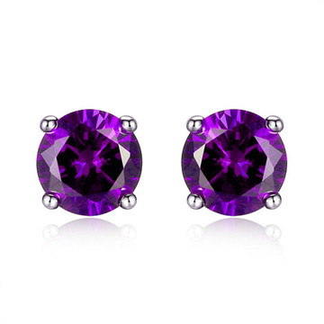 925 Sterling Silver 6mm Round-Cut Amethyst Stud Earrings product image 925 Sterling Silver 6mm Round-Cut Amethyst Stud Earrings product image