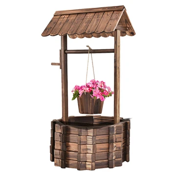 Outdoor Wooden Wishing Well Bucket Planter product image