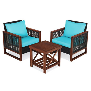 3-Piece Wood and Wicker Patio Furniture Set product image