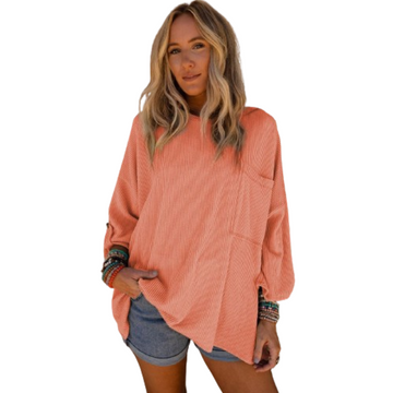Women's Ribbed Roll-Tab Sleeve Chest Pocket Oversized Top product image Women's Ribbed Roll-Tab Sleeve Chest Pocket Oversized Top product image