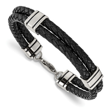 Stainless Steel and Braided Leather Bracelet product image Stainless Steel and Braided Leather Bracelet product image