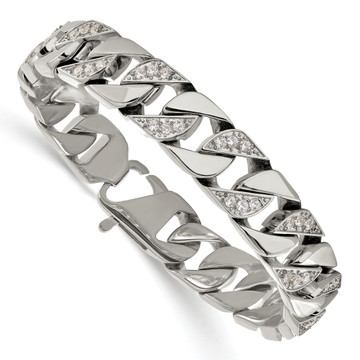 9-inch Stainless Steel Bracelet with CZ Stones product image 9-inch Stainless Steel Bracelet with CZ Stones product image