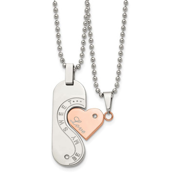 22-Inch Stainless Steel Pink Rose IP-Plated Necklace with CZ product image 22-Inch Stainless Steel Pink Rose IP-Plated Necklace with CZ product image