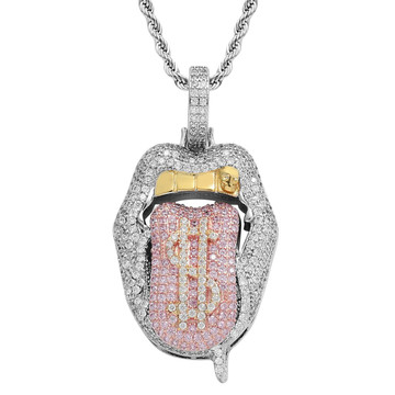 Iced Out Bling Cubic Zirconia Tongue Pendant Necklace product image