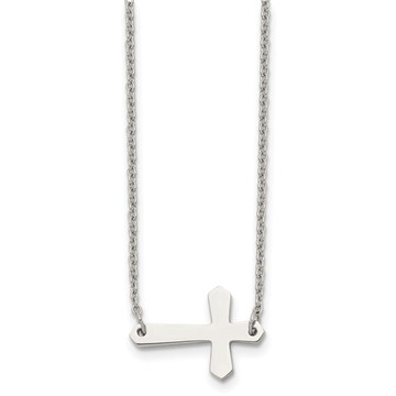 17-Inch Polished Stainless Steel Sideways Cross Necklace product image 17-Inch Polished Stainless Steel Sideways Cross Necklace product image