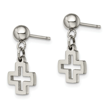 Stainless Steel Polished Cross Post Dangle Earrings product image Stainless Steel Polished Cross Post Dangle Earrings product image