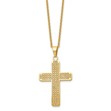 Stainless Steel Polished Yellow IP-Plated 22in Necklace with CZ Cross product image Stainless Steel Polished Yellow IP-Plated 22in Necklace with CZ Cross product image