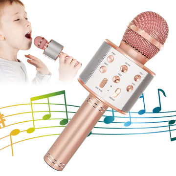 Wireless Bluetooth Kids Karaoke Microphone, 5 in 1 Portable Handheld Microphone with Adjustable Remix FM Radio for Boys Girls Birthday (Rose Gold) product image Wireless Bluetooth Kids Karaoke Microphone, 5 in 1 Portable Handheld Microphone with Adjustable Remix FM Radio for Boys Girls Birthday (Rose Gold) product image