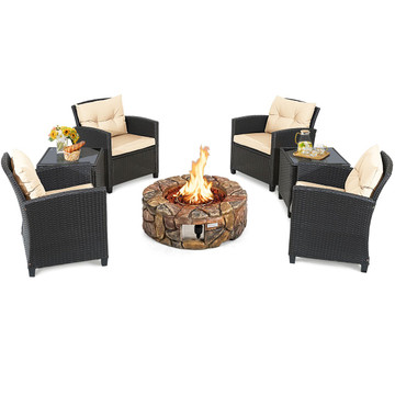 7-Piece Outdoor Wicker Chair Furniture Set with Gas Fire Pit Table product image 7-Piece Outdoor Wicker Chair Furniture Set with Gas Fire Pit Table product image