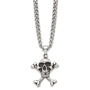 Stainless Steel Antiqued and Polished 24in Skull Crossbones Necklace product image Stainless Steel Antiqued and Polished 24in Skull Crossbones Necklace product image