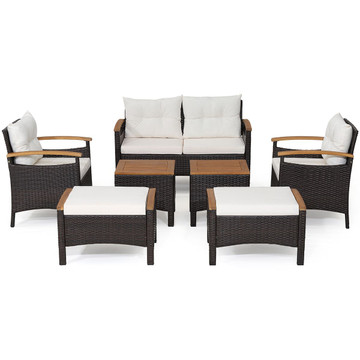 7-Piece Rattan Patio Sofa Set with Acacia Wood Tabletop & Armrests product image 7-Piece Rattan Patio Sofa Set with Acacia Wood Tabletop & Armrests product image