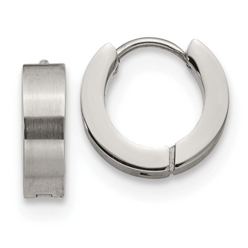Brushed and Polished Stainless Steel Hinged Hoop Earrings product image Brushed and Polished Stainless Steel Hinged Hoop Earrings product image