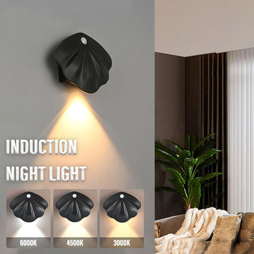 Motion Sensor LED Wall Lamp,USB Type-C Night Lighting Wireless For Living Room,Home Staircase Shell Decoration Color Black product image