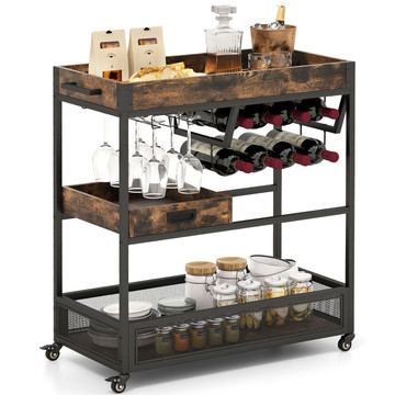 3-Tier Kitchen Island Serving Bar Cart with Glasses Holder & Wine Bottle Rack product image 3-Tier Kitchen Island Serving Bar Cart with Glasses Holder & Wine Bottle Rack product image