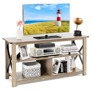 3-Tier Wood TV Stand for 55-Inch TVs with Open Shelves & X-Shaped Frame product image