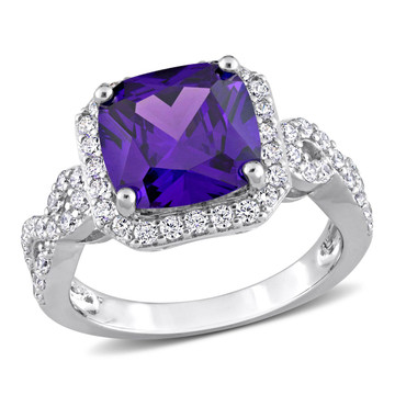 8-Carat Purple & White Cubic Zirconia Square Halo Ring in Sterling Silver product image 8-Carat Purple & White Cubic Zirconia Square Halo Ring in Sterling Silver product image