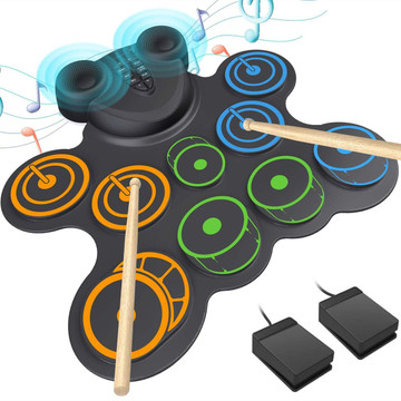 10 Pads Electronic Drum Sets, Drum Practice Pad with Headphone Jack, Built-in 2 Speaker Foot Pedals and Drumsticks, Kids Drum Set Compatible with MIDI Output product image 10 Pads Electronic Drum Sets, Drum Practice Pad with Headphone Jack, Built-in 2 Speaker Foot Pedals and Drumsticks, Kids Drum Set Compatible with MIDI Output product image
