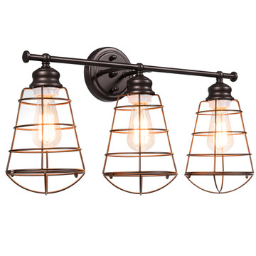 3-Light Vanity Lamp Bathroom Fixture with Metal Wire Cage product image 3-Light Vanity Lamp Bathroom Fixture with Metal Wire Cage product image