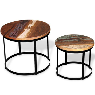 Two Piece Coffee Table Set Solid Reclaimed Wood Round 15.7"/19.7" product image