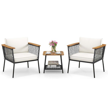3-Piece Patio Furniture Set with 2-Tier Acacia Wood Coffee Table product image 3-Piece Patio Furniture Set with 2-Tier Acacia Wood Coffee Table product image