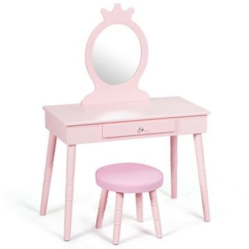 Kids' Wooden Princess Makeup Table with Cushioned Stool product image Kids' Wooden Princess Makeup Table with Cushioned Stool product image