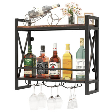 2-Tier Wall Mounted Wine Rack with 3 Glass Holders product image 2-Tier Wall Mounted Wine Rack with 3 Glass Holders product image