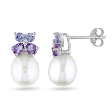 Freshwater Pearl Earrings with Amethyst Stones product image Freshwater Pearl Earrings with Amethyst Stones product image