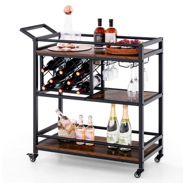3-Tier Rolling Bar Cart with Wine Rack and Glass Holders product image 3-Tier Rolling Bar Cart with Wine Rack and Glass Holders product image