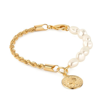 18K Gold-Plated Rope Pearl Bracelet or Anklet with Coin Charm product image