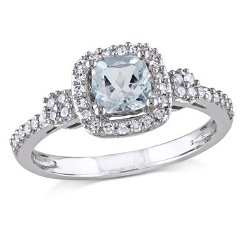 7/10 Carat (ctw) Light Aquamarine Ring with Diamond Halo in 10K White Gold product image 7/10 Carat (ctw) Light Aquamarine Ring with Diamond Halo in 10K White Gold product image