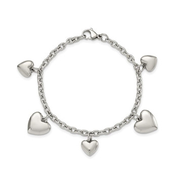 8-Inch Stainless Steel Puffed Hearts Charm Bracelet product image