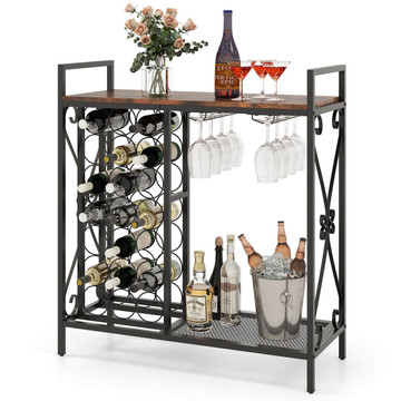 21-Bottle Wine Rack Organizer with 2-Row Slant Glass Holders product image 21-Bottle Wine Rack Organizer with 2-Row Slant Glass Holders product image