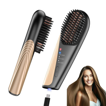 Cordless Portable Hair Straightener Brush for Travel USB-C Rechargeable Fast Heating Mini Hot Straightening Comb for Women(Black) product image