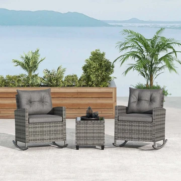 3-Piece Patio Rattan Rocking Chair Set with Tempered Glass Table & Soft Cushions product image