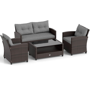 4-Piece Patio Rattan Furniture Set with 2-Tier Coffee Table product image