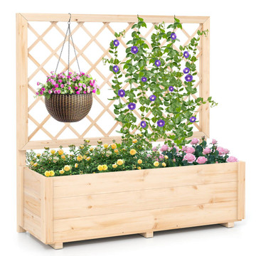 40" Wooden Raised Garden Bed with Lattice Trellis for Climbing Plants product image