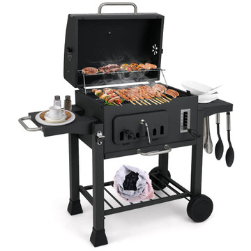 24-Inch Outdoor Barrel Charcoal Grill with 2 Folding Side Tables product image