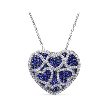 4.00 Carat (ctw) Lab-Created Blue and White Sapphire Heart Necklace product image 4.00 Carat (ctw) Lab-Created Blue and White Sapphire Heart Necklace product image