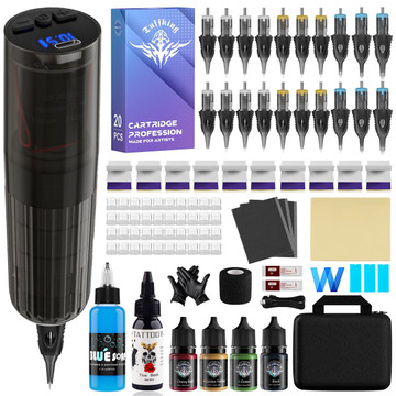 Wireless Tattoo Pen Kit with LED Screen Display and 10500 RPM Adjustable Stroke Professional Tattoo Machine Kit Color Dark Brown product image