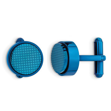 Mens Blue Plated Stainless Steel Round Cuff Links product image