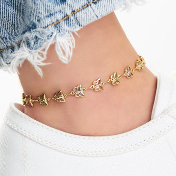 18K Gold Plated Multi Color Butterfly Crystal Anklet product image