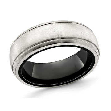 Mens Black Titanium with Silver Dome Groove Band Ring (8mm) product image