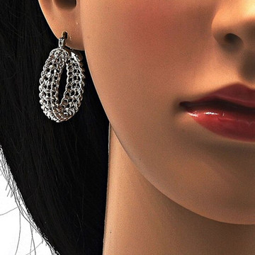 Rhodium White Gold Plated 3 Row Cable Earring product image