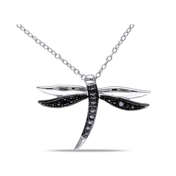 Black Accent Diamond Dragonfly Necklace In Sterling Silver product image