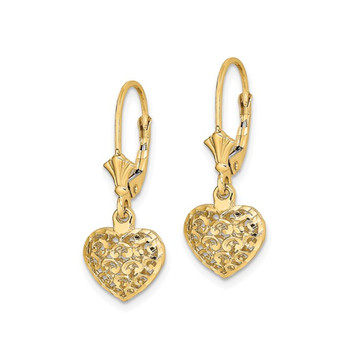14K Yellow Gold Puffed Heart Dangle Earrings product image
