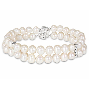 Double Strand Freshwater Pearl Bracelet in Sterling Silver product image