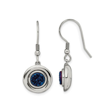 Blue Druzy Dangle Earrings in Polished Stainless Steel product image