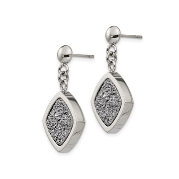 Silver Druzy Dangle Earrings in Polished Stainless Steel product image