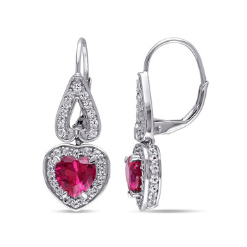 4.94 Carat (ctw) Lab Created Ruby and White Sapphire Heart Earrings product image